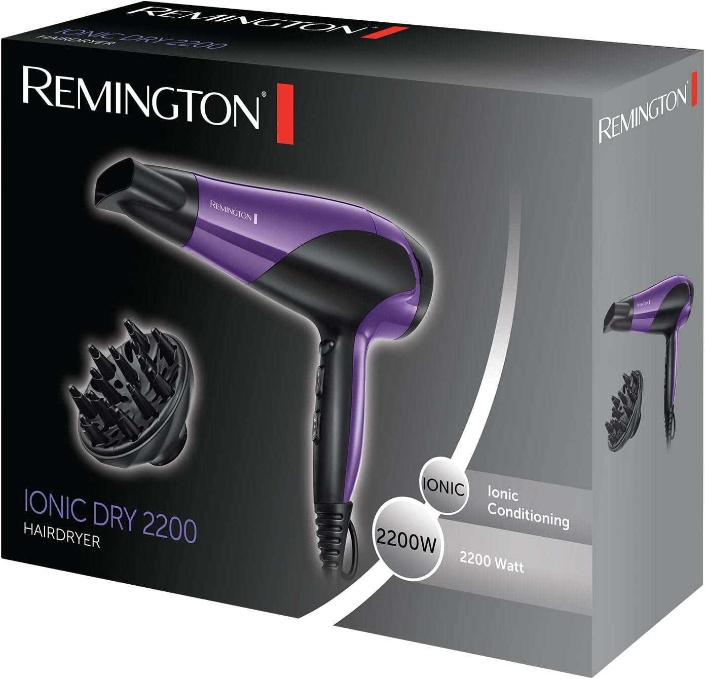 Remington Ionic Dry 2200 retail box showing the 2200W ionic hair dryer
