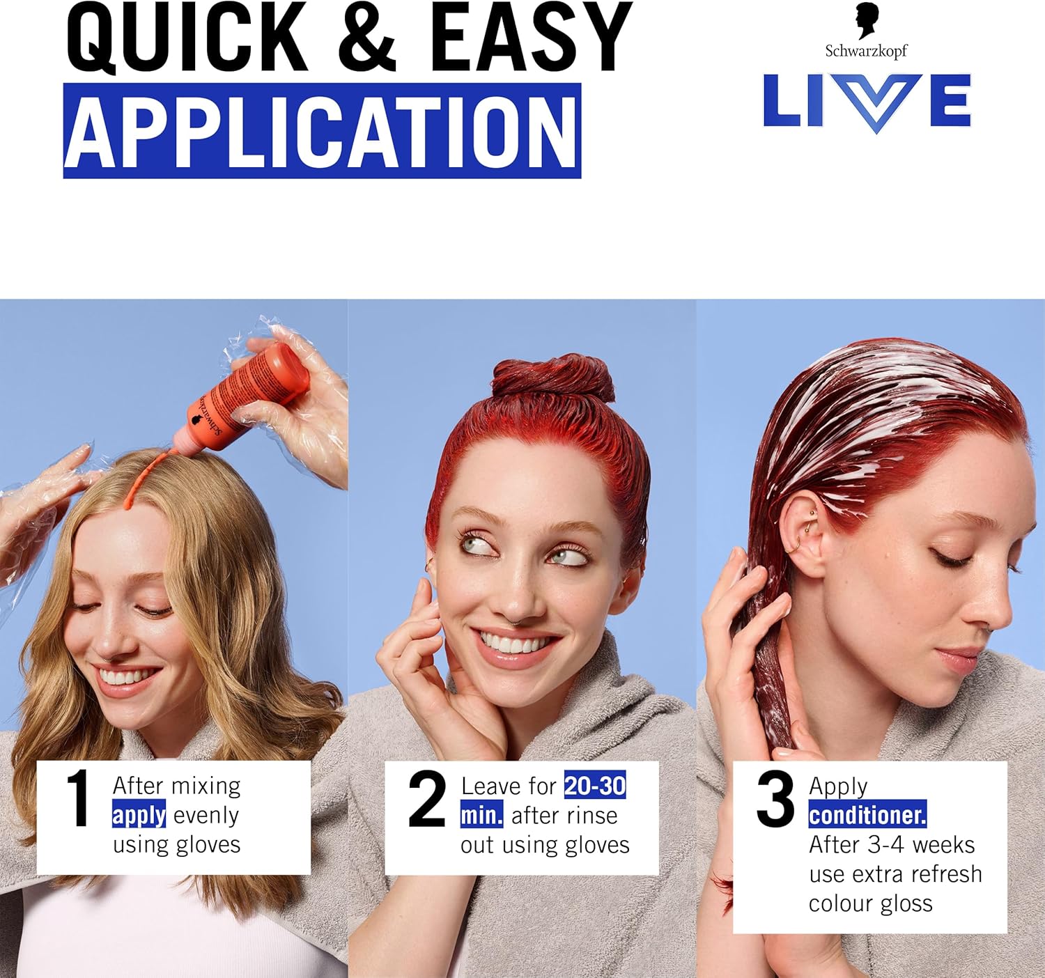 Schwarzkopf LIVE three-panel quick and easy application photo guide