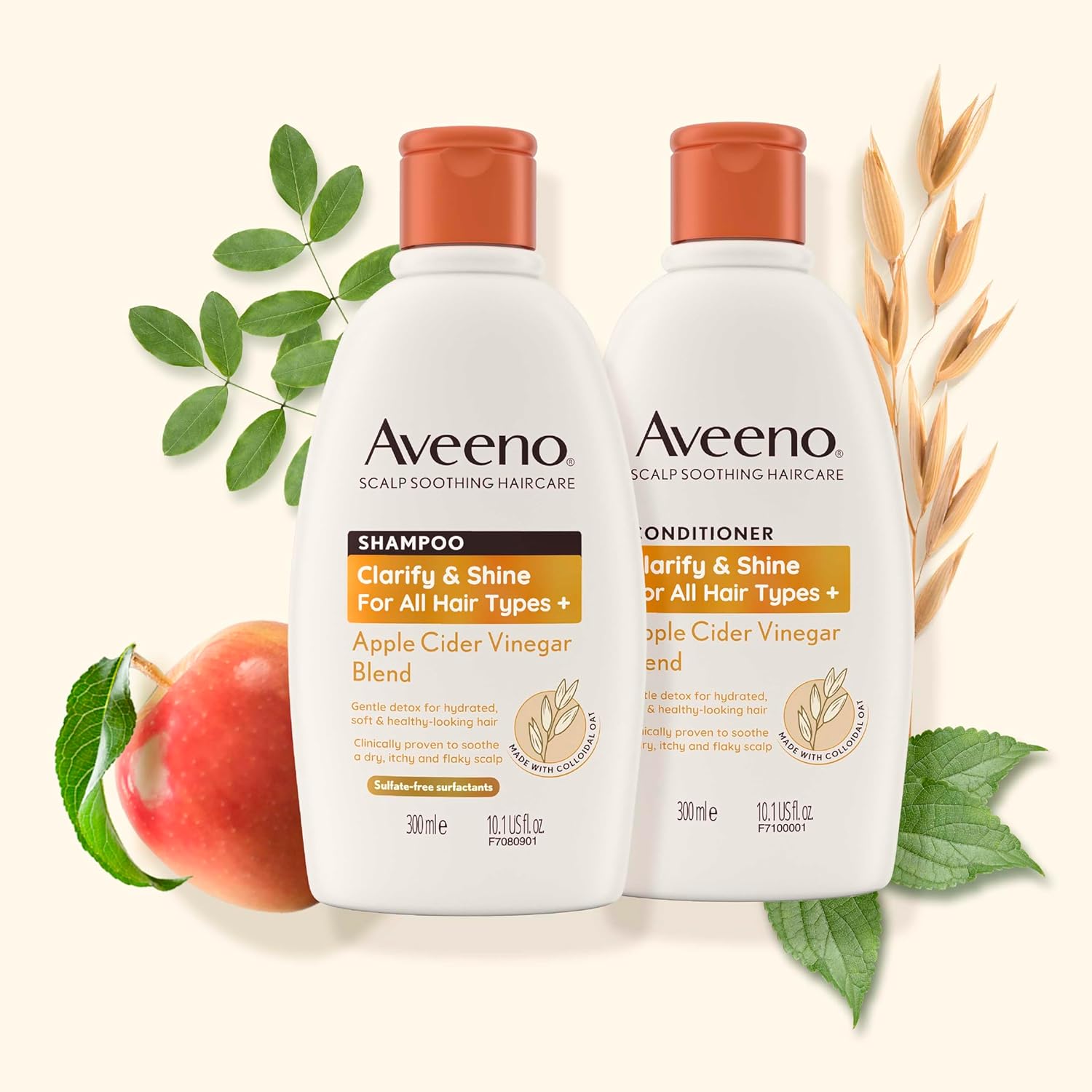 Infographic showing Aveeno shampoo versus competitor clarifying shampoos