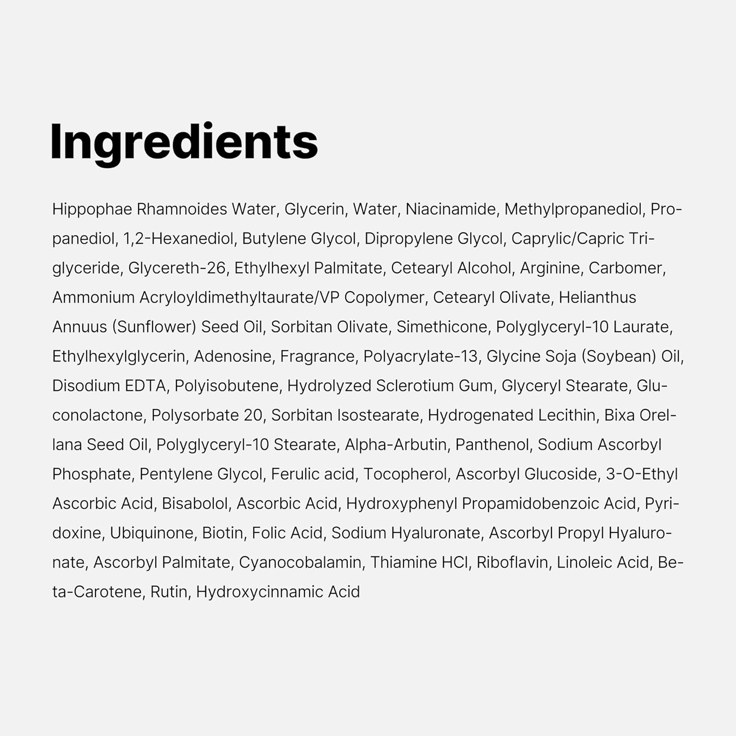 Infographic illustrating the liposome capsule delivery of vitamin C, niacinamide and sea buckthorn ingredients