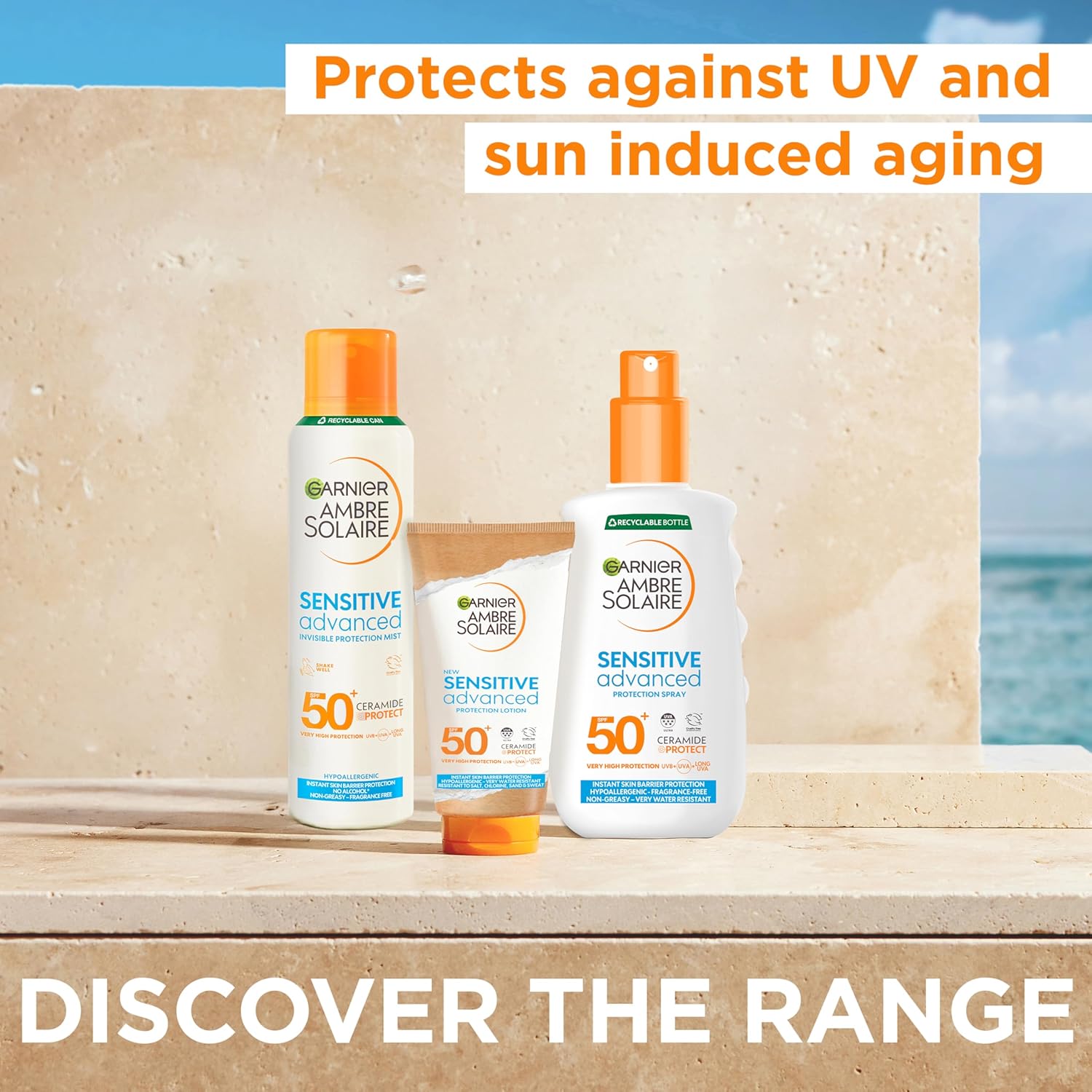 Garnier Ambre Solaire SPF infographic showing protection details
