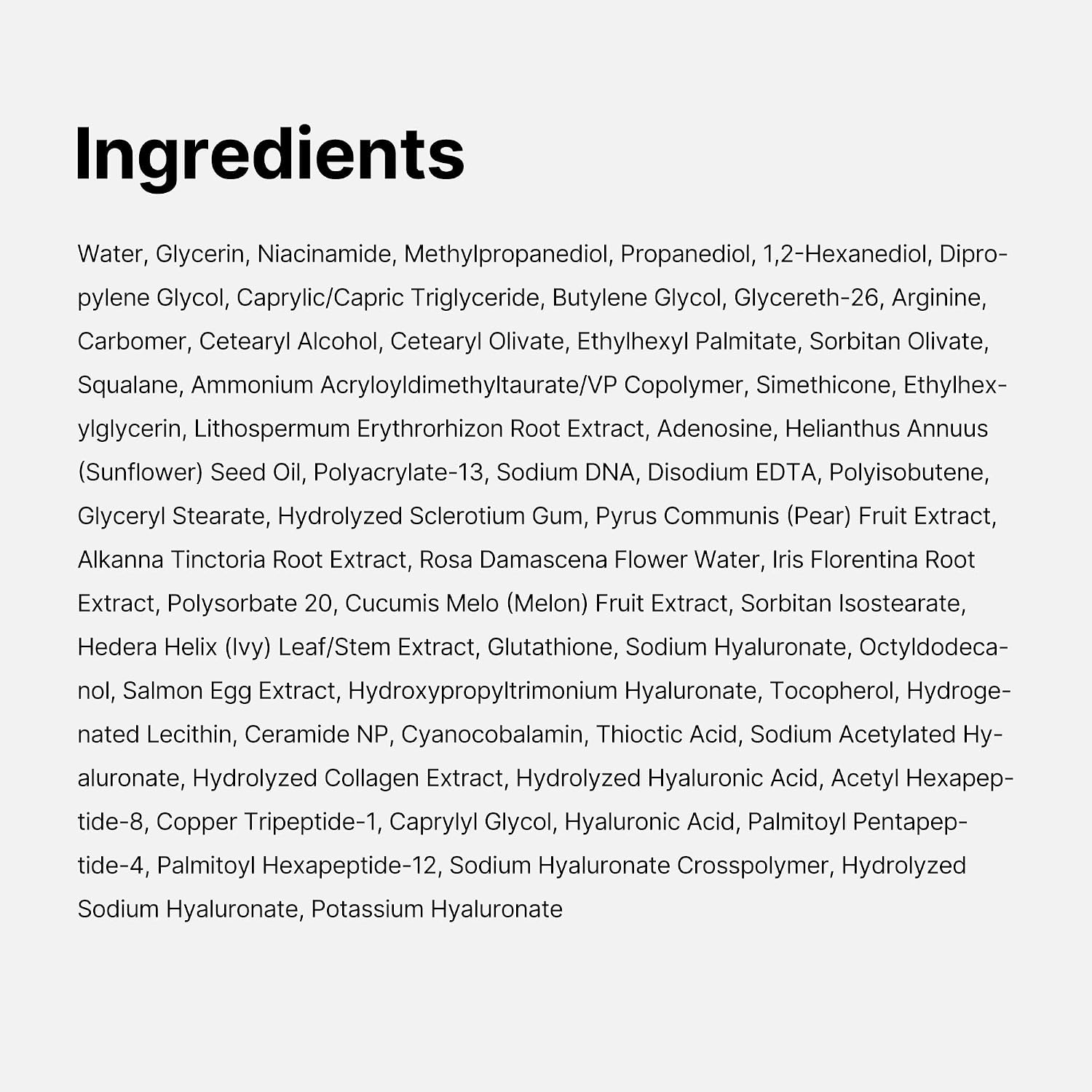 Full ingredient list panel for medicube PDRN Pink Collagen Capsule Cream on a white background