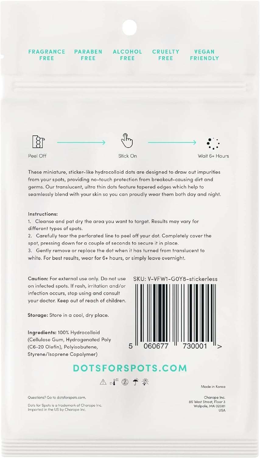 Lifestyle shot of a person holding a sheet of Dots for Spots hydrocolloid patches