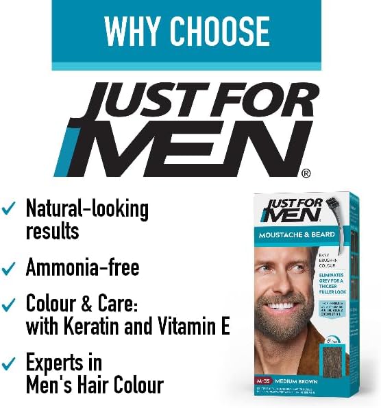 Just For Men M35 Medium Brown dye applied to a beard for a natural greying coverage look