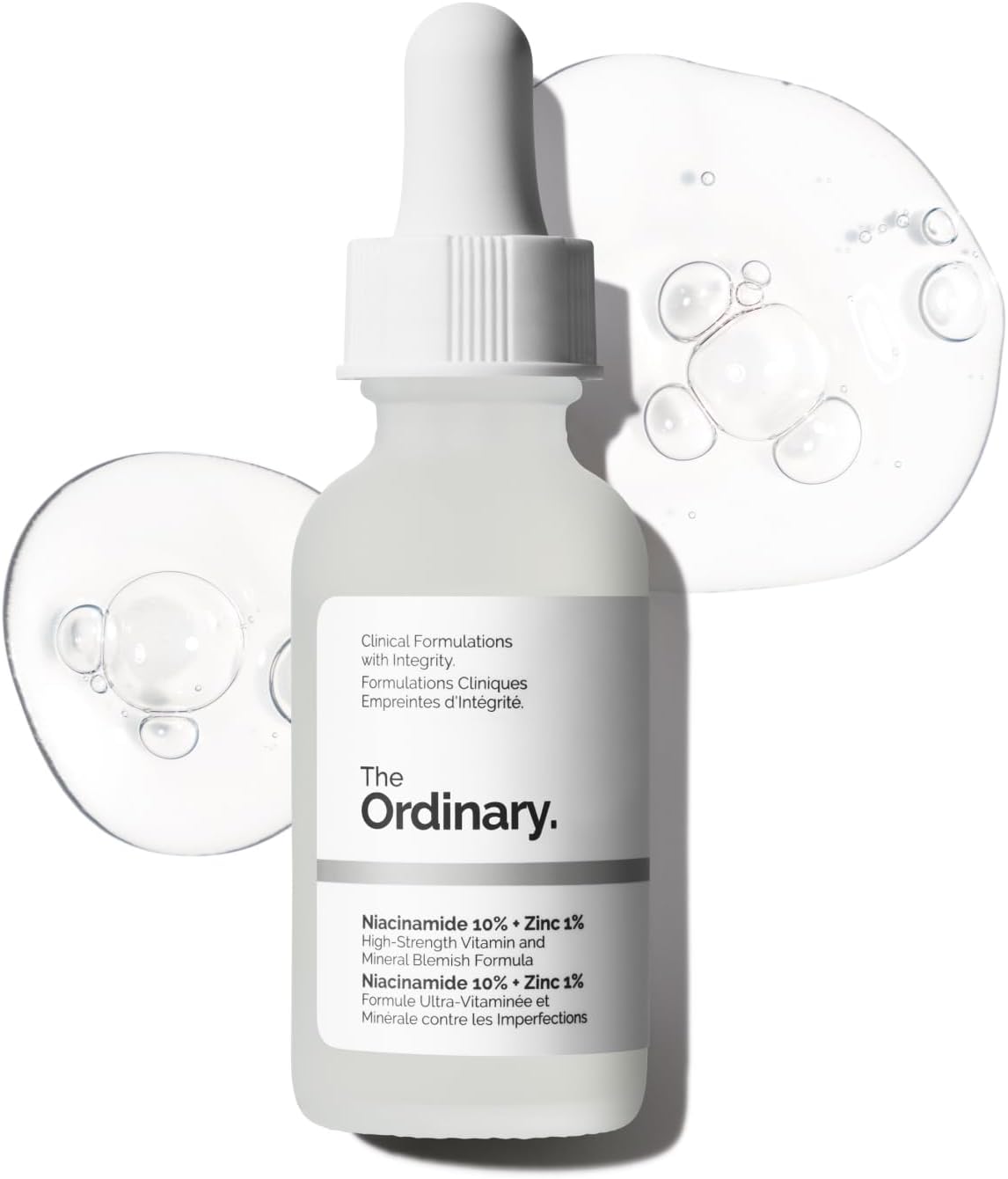 The Ordinary Niacinamide 10% + Zinc 1% bottle front with serum texture