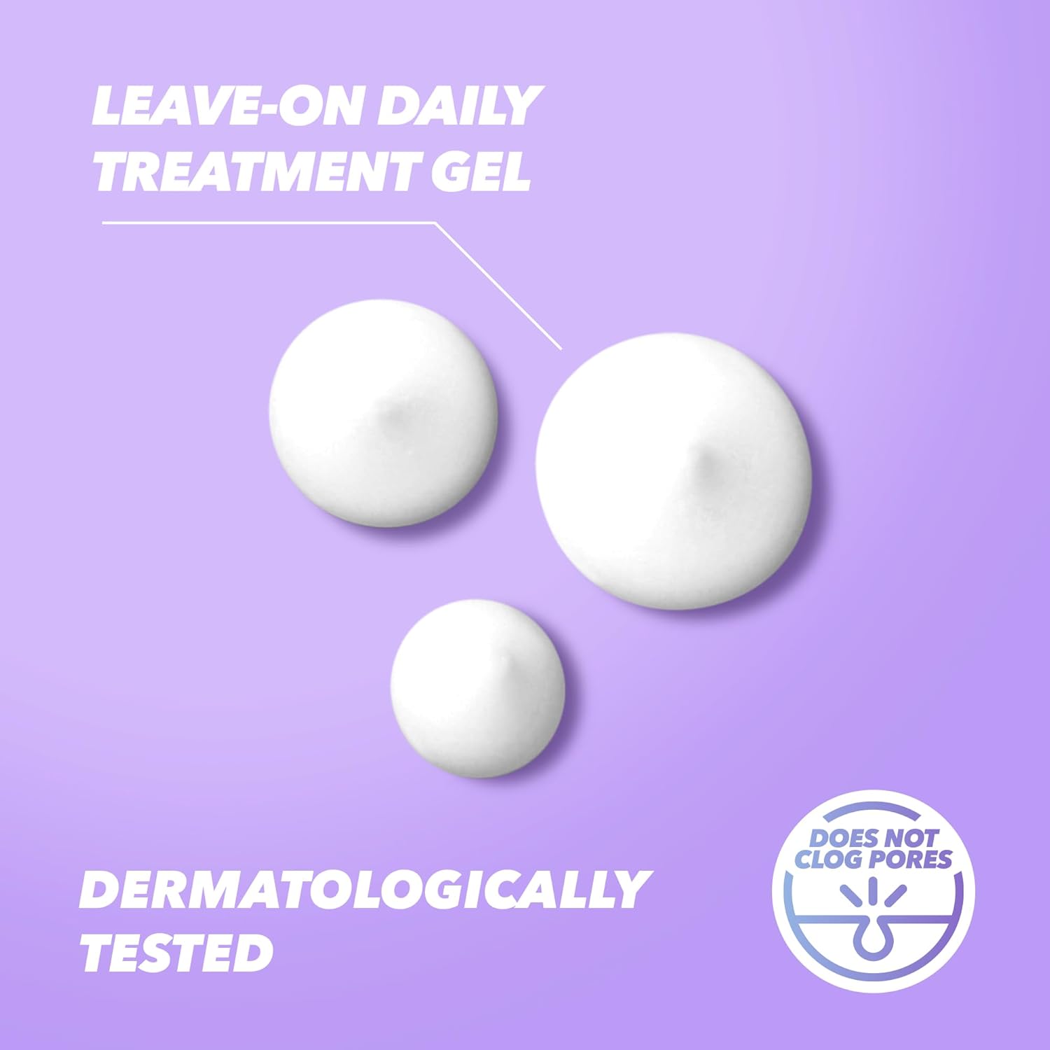 Acnecide Face Gel texture on purple background, dermatologically tested