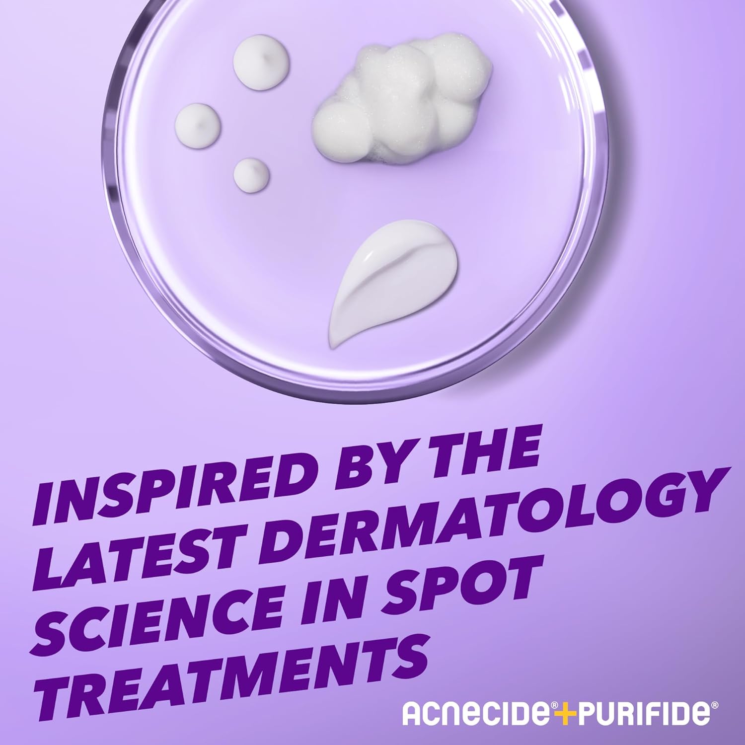 Acnecide scientific imagery showing dermatology research in a petri dish