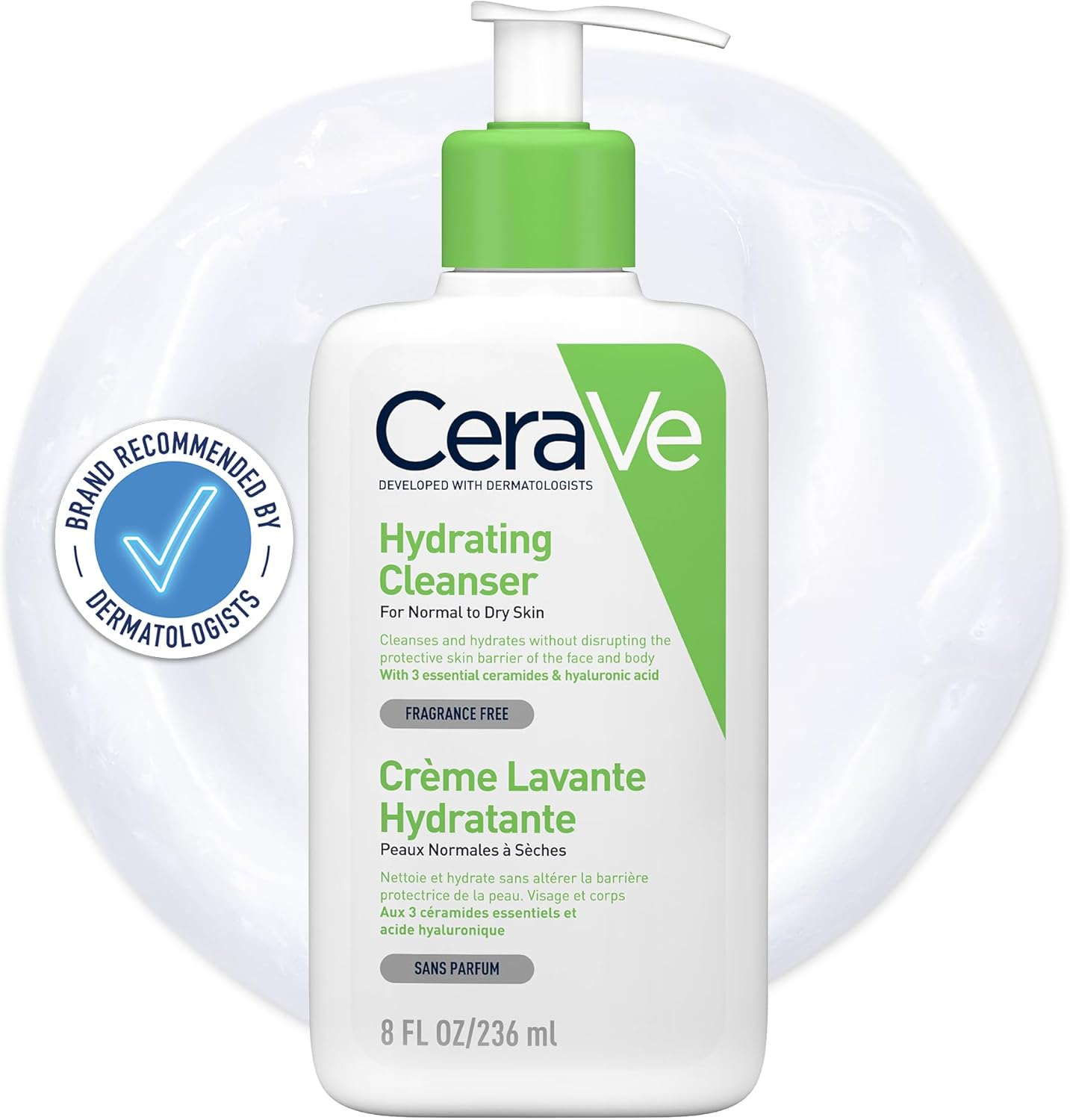 CeraVe Hydrating Cleanser 236ml bottle with dermatologist-developed badge