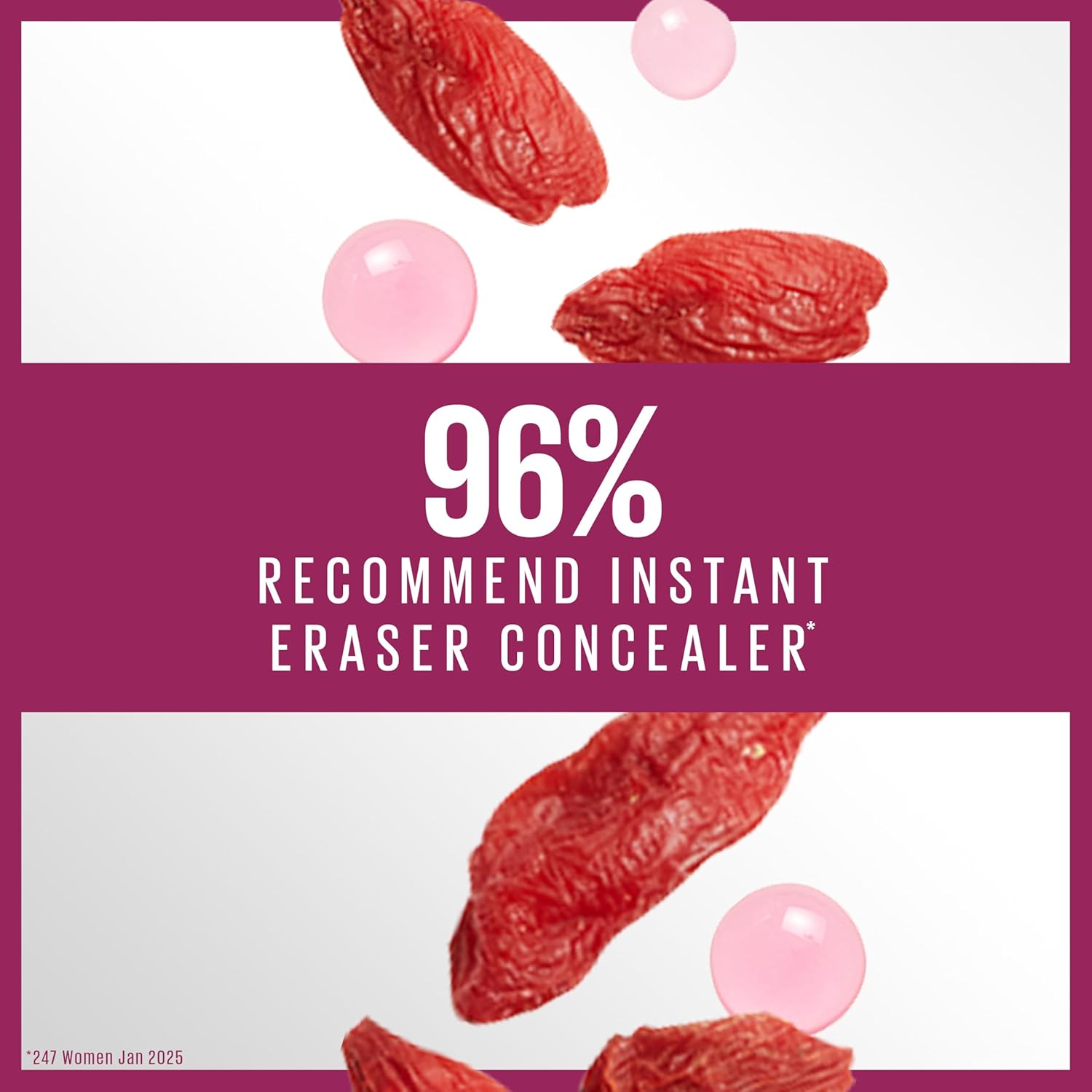 Maybelline Instant Anti Age Eraser Concealer 96 percent recommend statistic with goji berry ingredient highlight