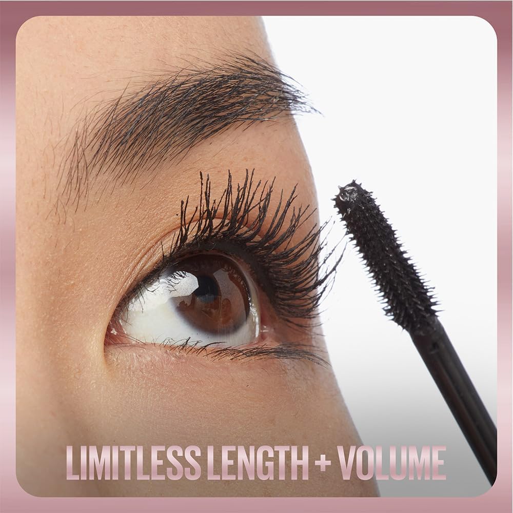 Close-up of eye showing dramatically lengthened and volumized lashes after applying Maybelline Sky High mascara