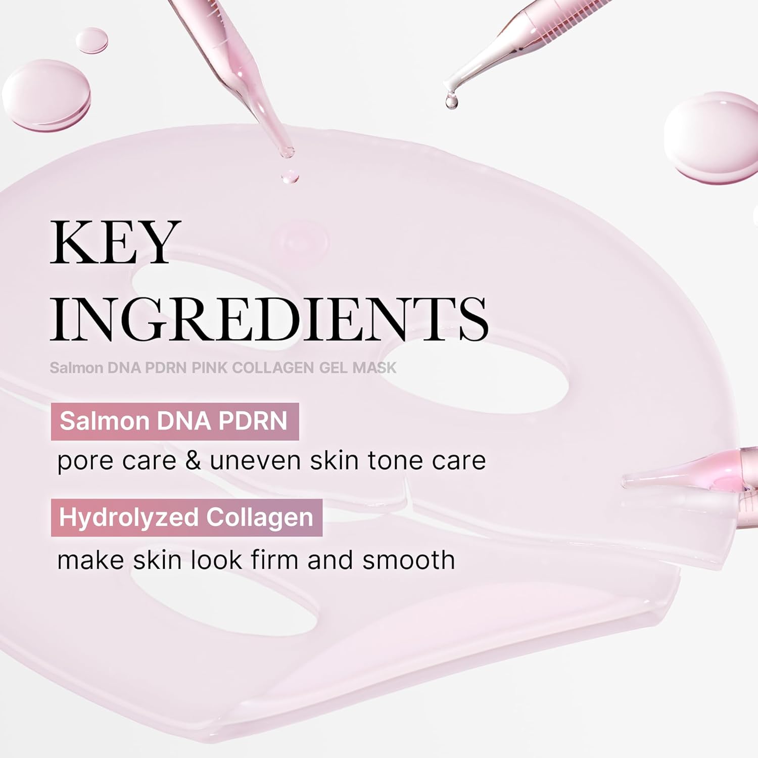Close-up of medicube PDRN collagen jelly mask key ingredients including salmon DNA PDRN and low-molecular collagen
