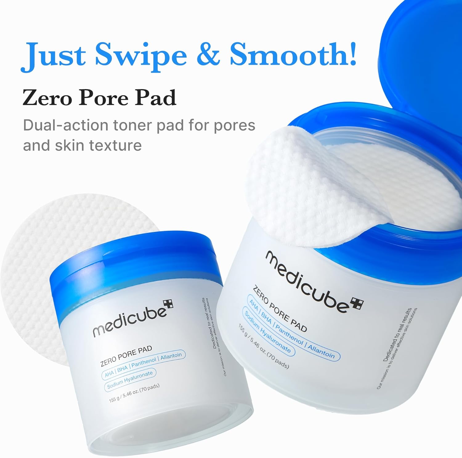 Medicube Zero Pore Pads 2.0 open jar showing stacked pads with tweezers lifting one pad