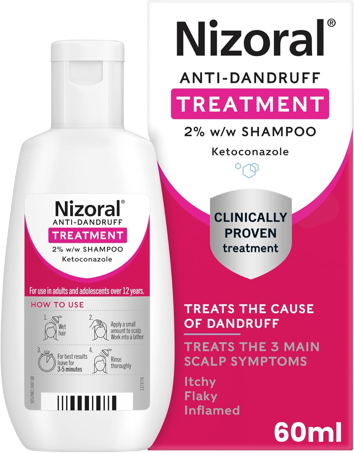 Nizoral Anti-Dandruff Treatment Shampoo 60ml bottle and box packaging on white background