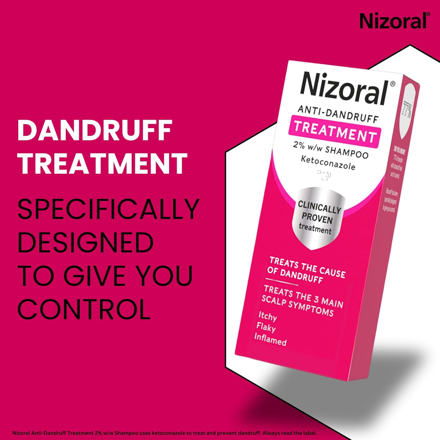 Nizoral Anti-Dandruff Treatment Shampoo packaging showing dandruff treatment claims