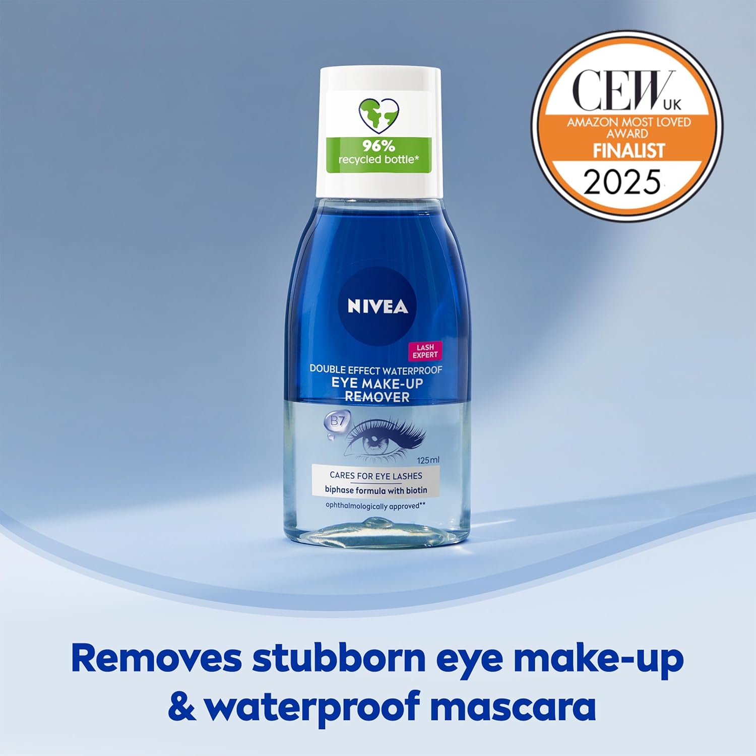 NIVEA Double Effect Eye Make-Up Remover with CEW UK Award Finalist 2025 badge