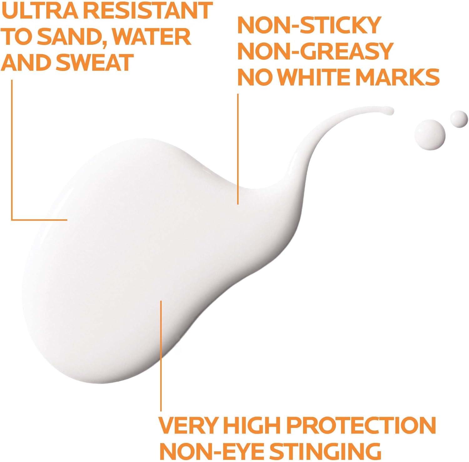 La Roche-Posay Anthelios UVmune 400 lightweight fluid texture swatch showing sand, water and sweat resistant formula