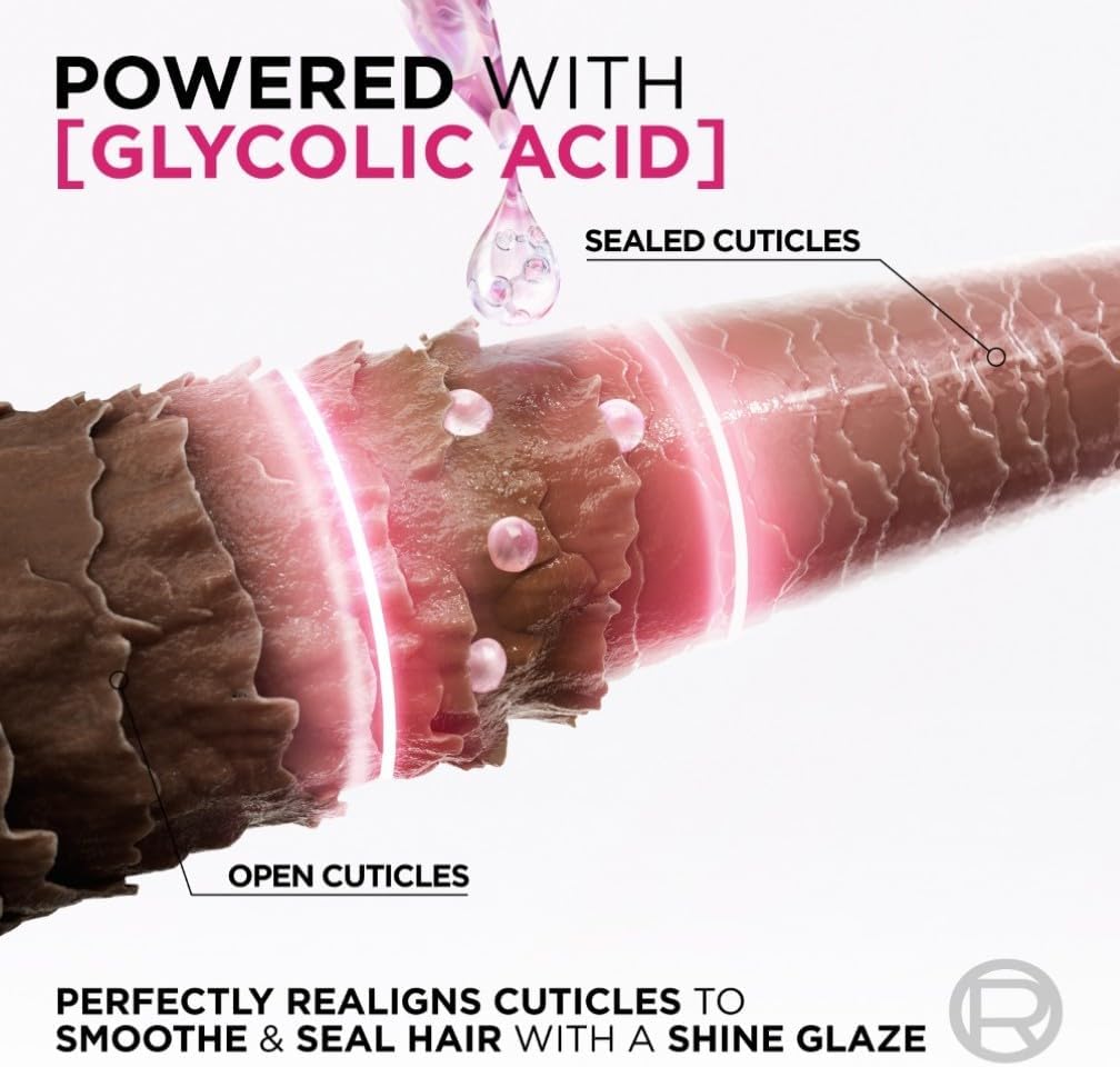 Hair cuticle diagram showing how glycolic acid seals open cuticles to create a smooth shine glaze