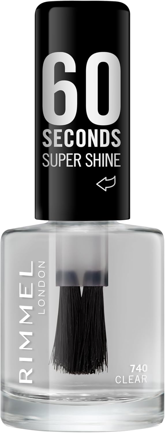 Rimmel London 60 Seconds Super Shine clear nail polish bottle with black cap